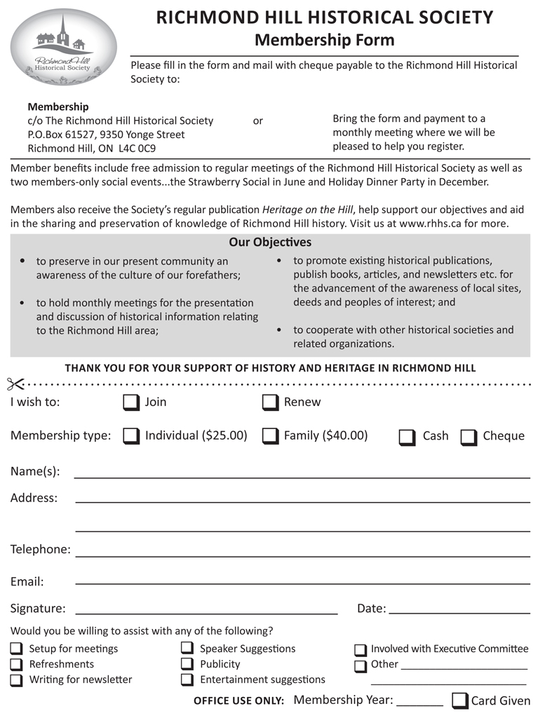 Richmond Hill Historical Society Membership Form