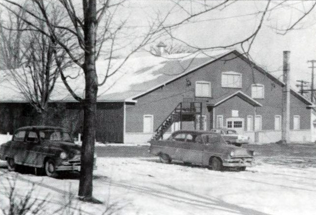 Black and white photograph of the arena at Church Street and Lorne Avenue as it appeared in the 1950s. (photograph courtesy Gerry Roy/Richmond Hill Public Library from Later Days in Richmond Hill: A Portrait of the Community from 1930-1999 by Marney Beck Robinson and Joan Clark)